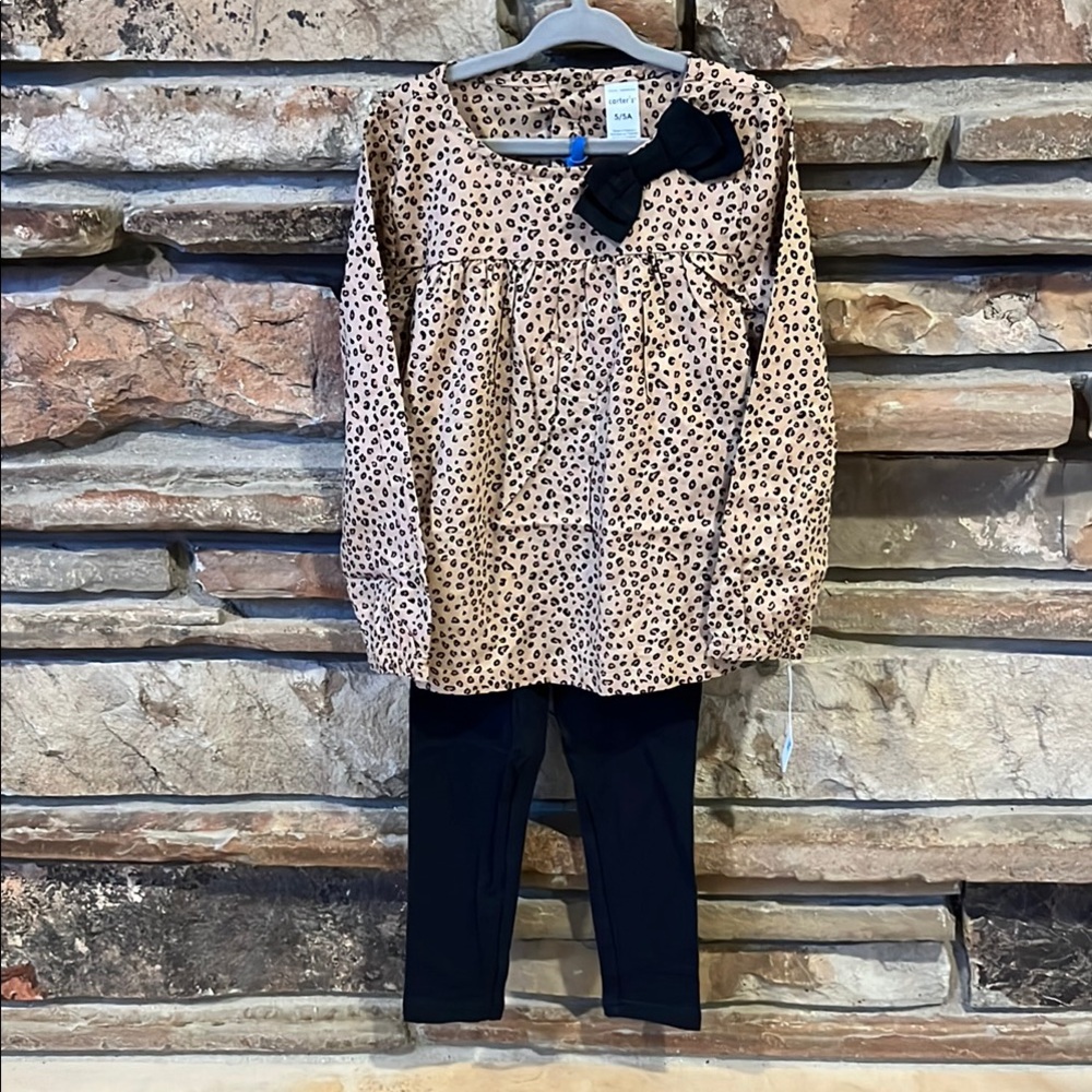 Carter's Leopard Print Top with Black Bow and Pants
